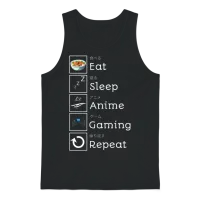 Eat, Sleep, Anime, Gaming, Repeat Unisex Tank Top - Black – 1