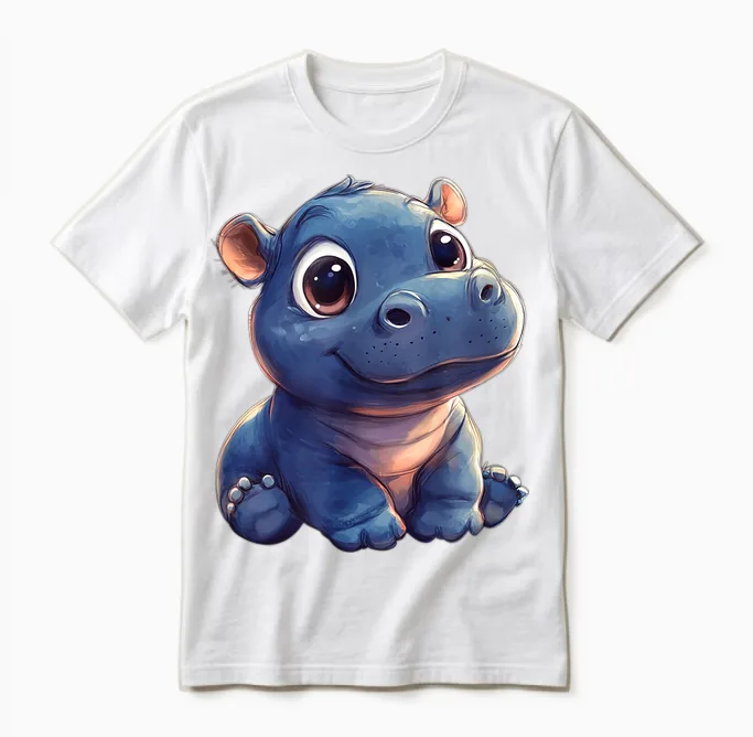 Adorable Hippo Moo Deng T-Shirt, Black, S Unisex T-Shirt in White