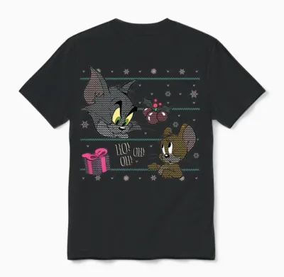Tom and Jerry Ugly X-Mas Ho! Oh! Oh! Unisex T-Shirt - Black