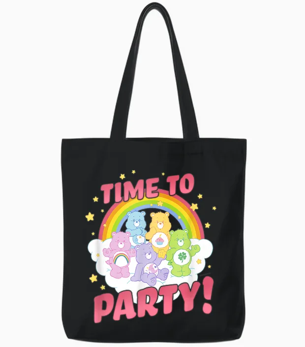 Care Bears Birthday Let's Party Vintage Rainbow Holiday Logo T-Shirt, Grey, S Tote Bags in Black