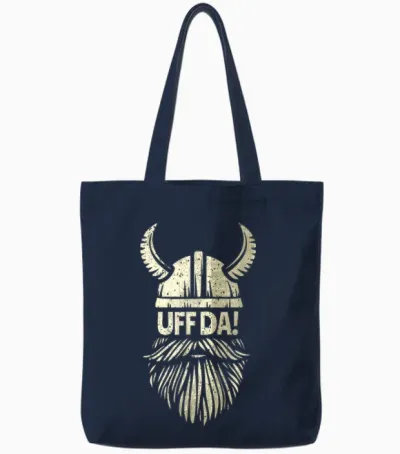 Uff Da Norwegian Quote Scandinavian Viking Helmet Beard Man Tote Bags - Navy
