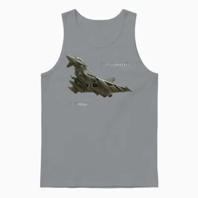 Dasdirkdesign Eurofighter T-Shirt Schwarz Herren Erwachsene Klein Klassische Passform Kurzarm Crew-Ausschnitt Spreizkragen Klassisch Militärisch Flugzeug Unisex Tank Top - Sport Grey