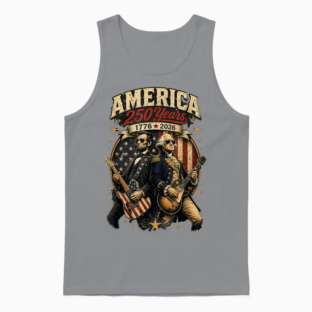 George Washington Abraham Lincoln Playing Guitar 4th July Unisex Tank Top in Sport Grey