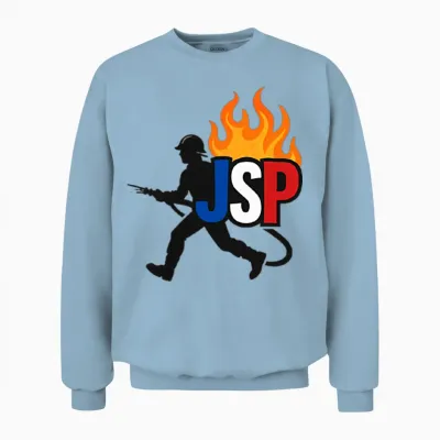Jsp Silhouette Flame - Young Firefighter in Action T-Shirt, Black, S Unisex Sweatshirt - Light Blue