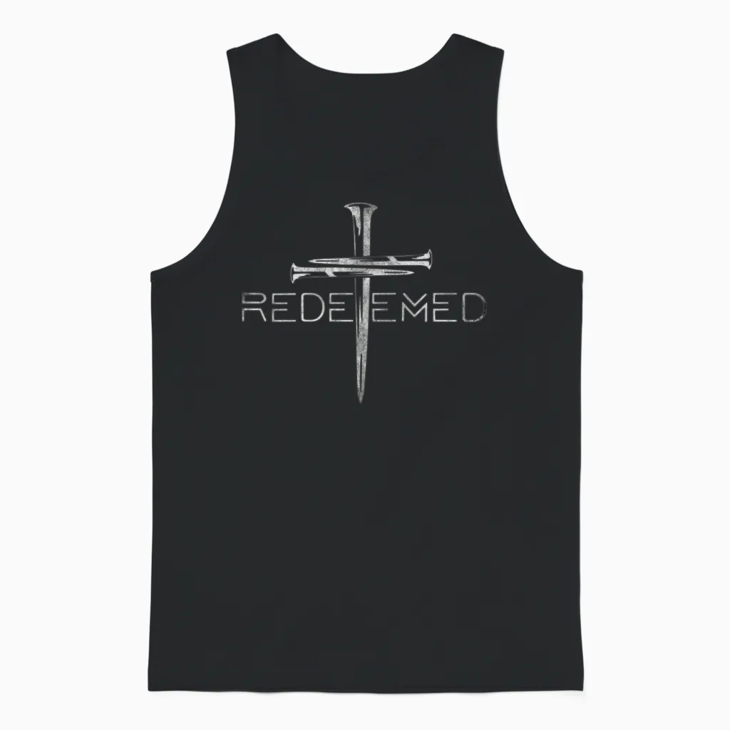 Redeemed Christian Bible Verse, Cross Follower Christian Tee Pullover Unisex Tank Top in Black