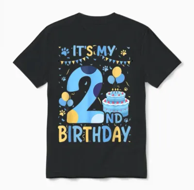 2nd Birthday Boy Blue Dog Theme Party Two Cool 2 Year Old Unisex T-Shirt - Black