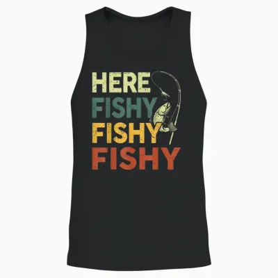 Here Fishy Fishing Shirt Bass Fish Dad Gift Funny Fisherman Unisex Tank Top - Black