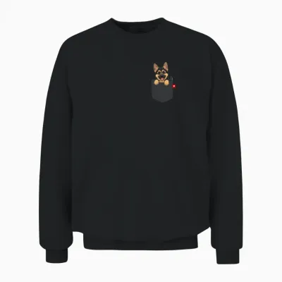 Dog German Shepherd Dog in Pocket Looking Cute Puppy Unisex Sweatshirt - Black