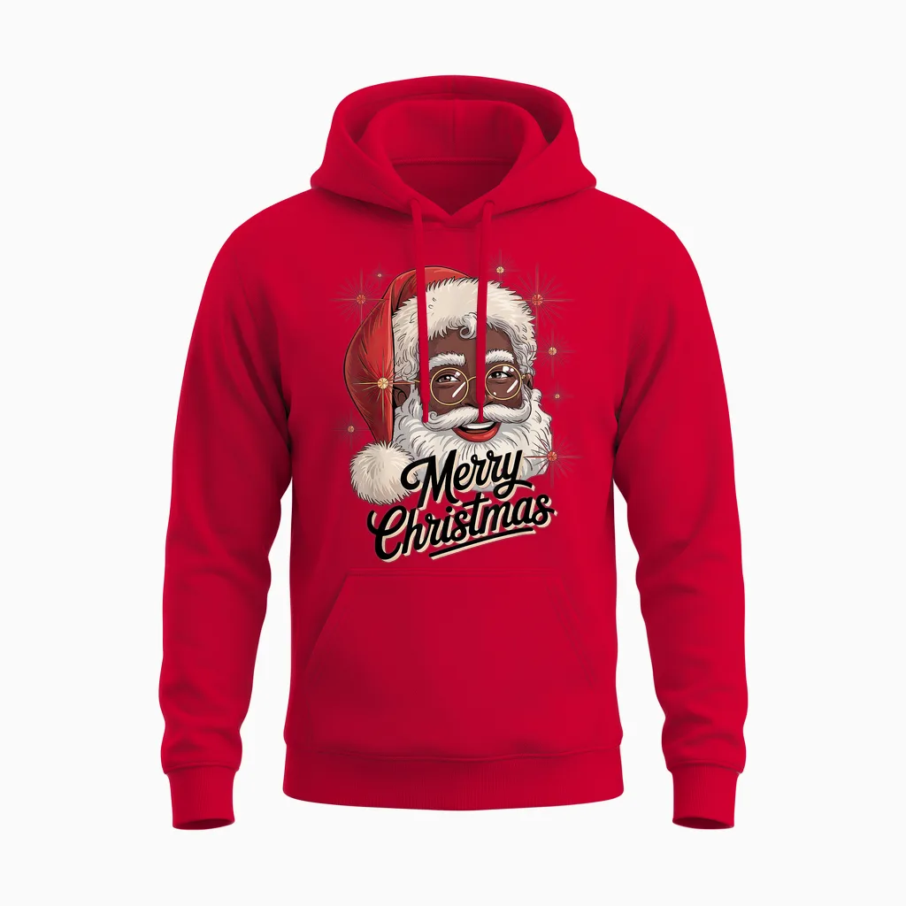 African American Santa Christmas Black Xmas Unisex Hoodie in Red