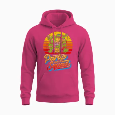 Party Squad! Tmnt Vintage 80s Pizza Friends Distressed Unisex Hoodie - Heliconia