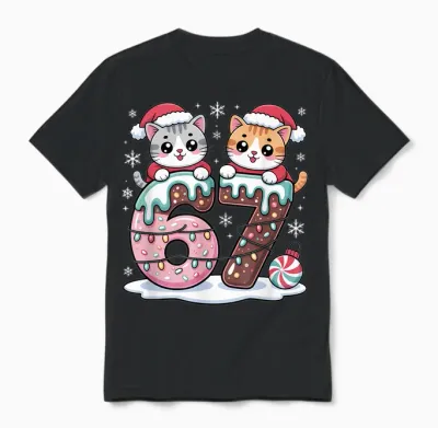 67 Funny Meme Kawaii Cats Christmas Ice Cream Drip 6 7 Unisex T-Shirt - Black