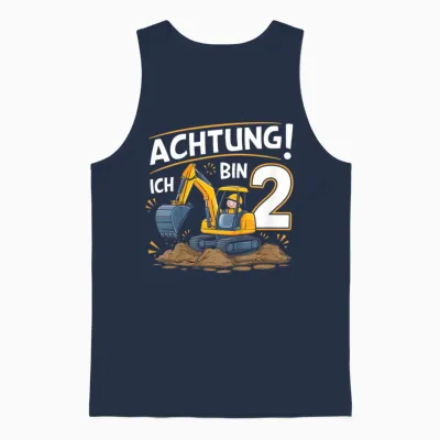 Kinder 2. Geburtstag Junge 2 Jahre Bagger Baustelle Unisex Tank Top - Navy