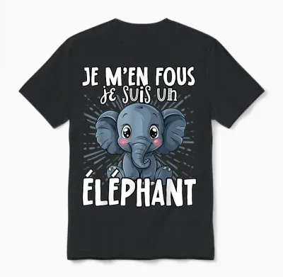 Je M'en Fous Je Suis Un Elephant - Sweet Elephant T-Shirt, Black, S Unisex T-Shirt - Black