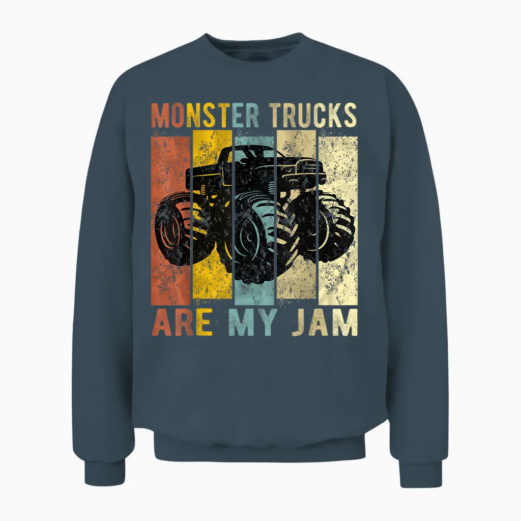 Monster Trucks Are My Jam Vintage Retro Monster Truck Unisex Sweatshirt in Dark Heather