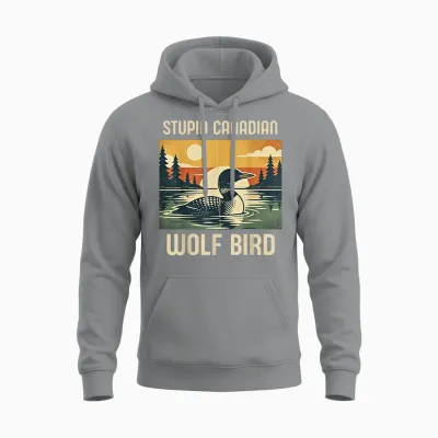 Retro Funny Sarcastic Animal Stupid Canadian Wolf Bird Loon Unisex Hoodie - Sport Grey
