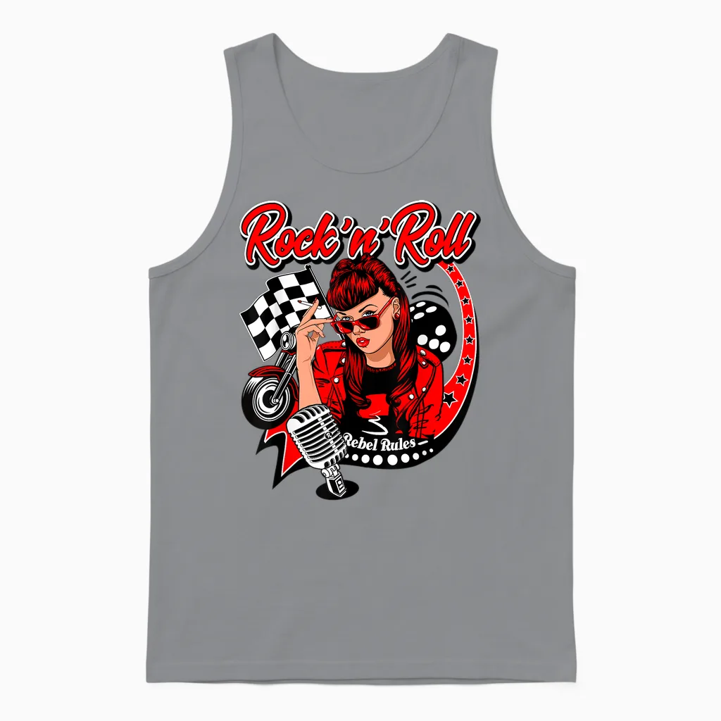 Rockabilly Vintage 50s Rock N Roll Swing Doo Wop Pinup T-Shirt, White Unisex Tank Top in Sport Grey