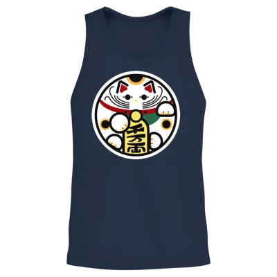 Round Lucky Cat Unisex Tank Top - Navy