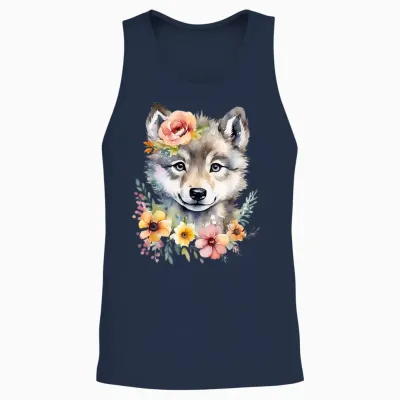 Cute Wolf Wolf Cub Wolf Motif Wolf Baby Cute Animal T-Shirt, White Unisex Tank Top - Navy