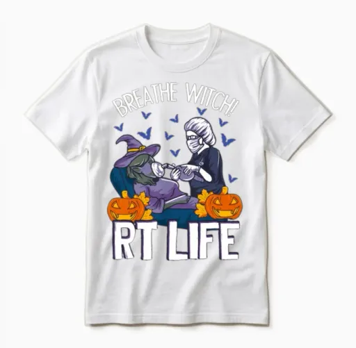Funny Respiratory Therapist Halloween Breathe Witc Unisex T-Shirt in White