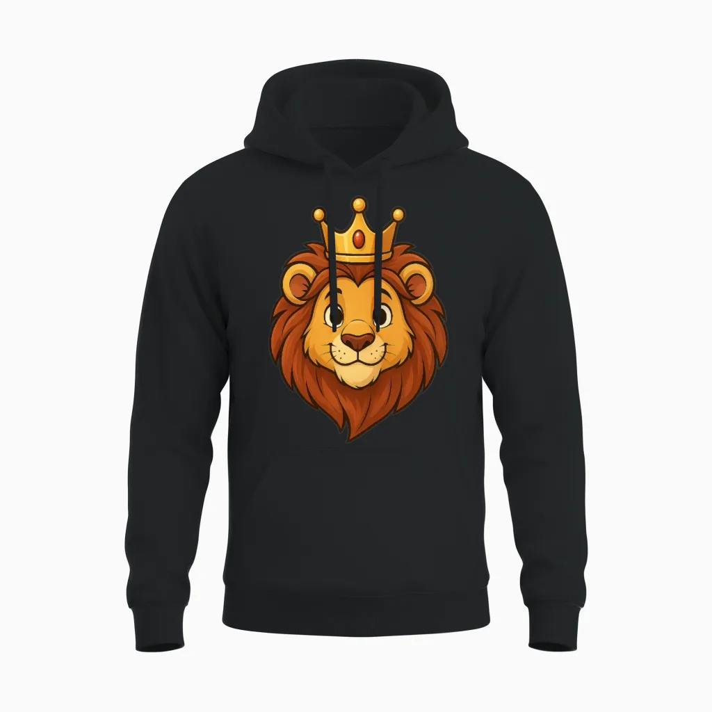Crowned Lion Cartoon - Wildlife Unisex Hoodie in Black