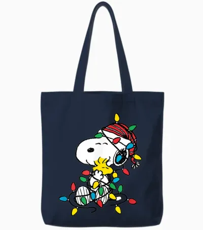 Peanuts - Snoopy Woodstock Christmas Lights Tote Bags - Navy