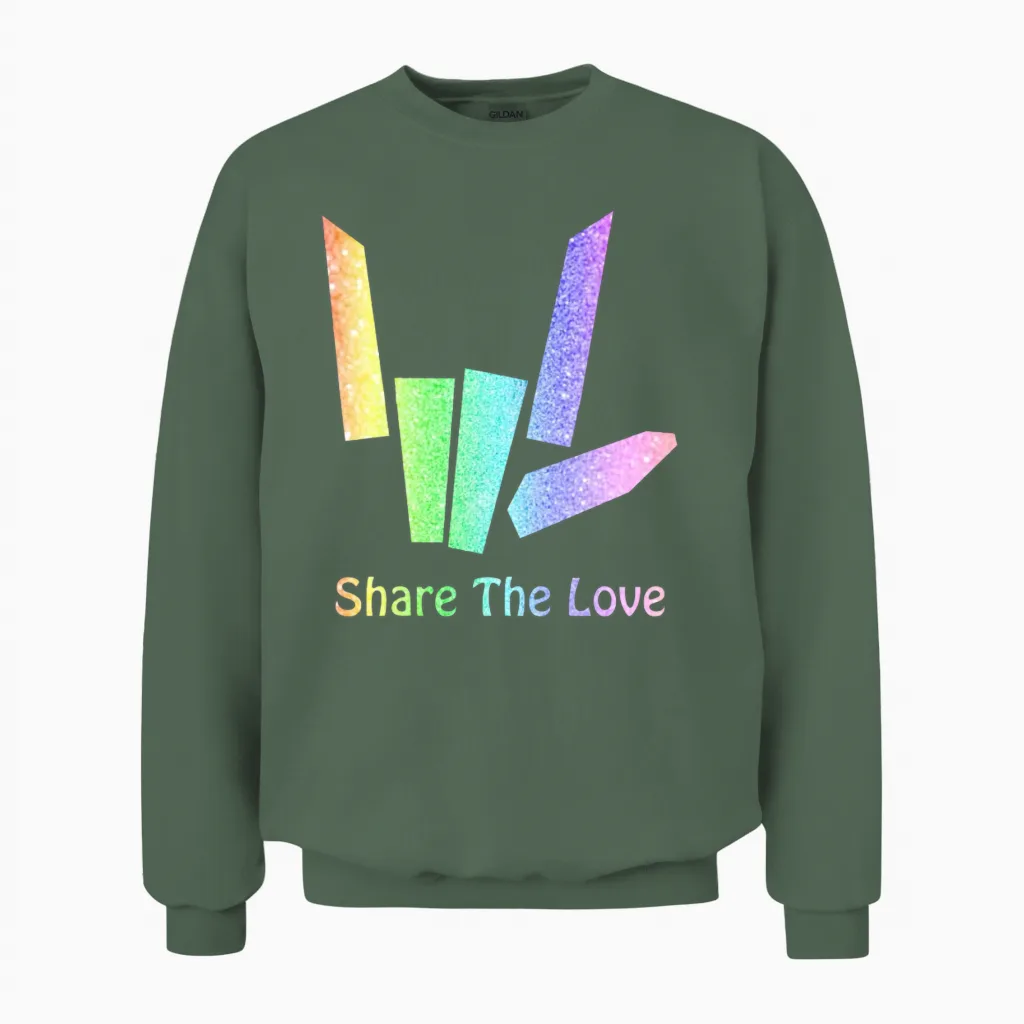 Rainbow Share the Love - Pride Unisex Sweatshirt in Military Green