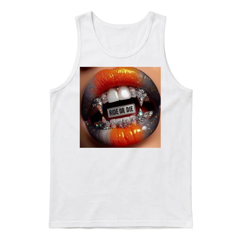 Bold Edgy Lip Art with Ride or Die Drip Unisex Tank Top - White