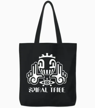 Spiral Tribe | Techno Hardstyle Gabber Tekno 23 T-Shirt, Black, S Tote Bags - Black
