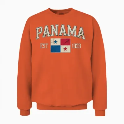 Panama Est 1903 Distressed Flag Design Unisex Sweatshirt - Orange