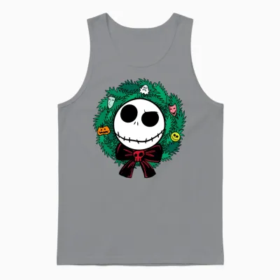 Amazon Essentials Nightmare Before Christmas Jack Festive Holiday Wreath Unisex Tank Top - Sport Grey