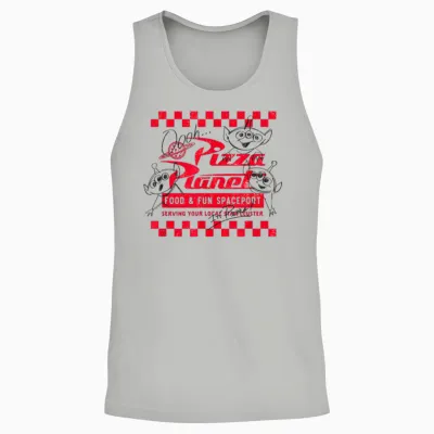 Disney Pixar Toy Story Pizza Planet Food & Fun Retro Logo Unisex Tank Top - Ash