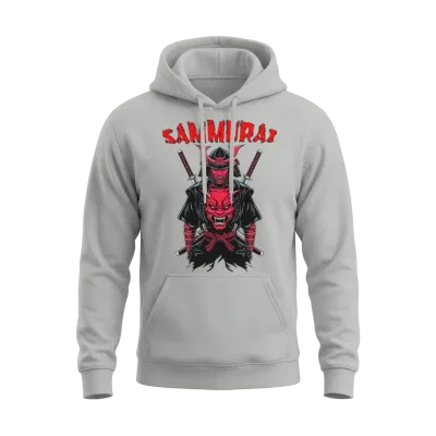 A Striking Vector Japanese Samurai Unisex Hoodie - Ash