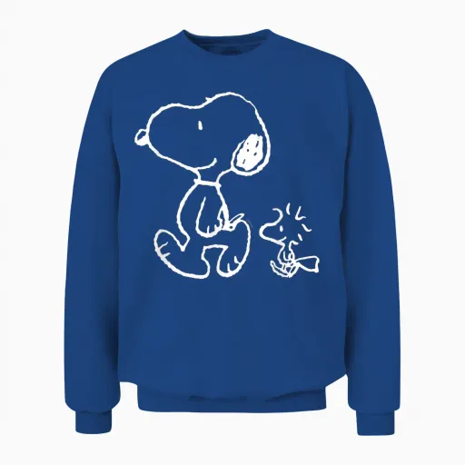 Peanuts Snoopy Woody Walk T-Shirt, Black Unisex Sweatshirt in Royal