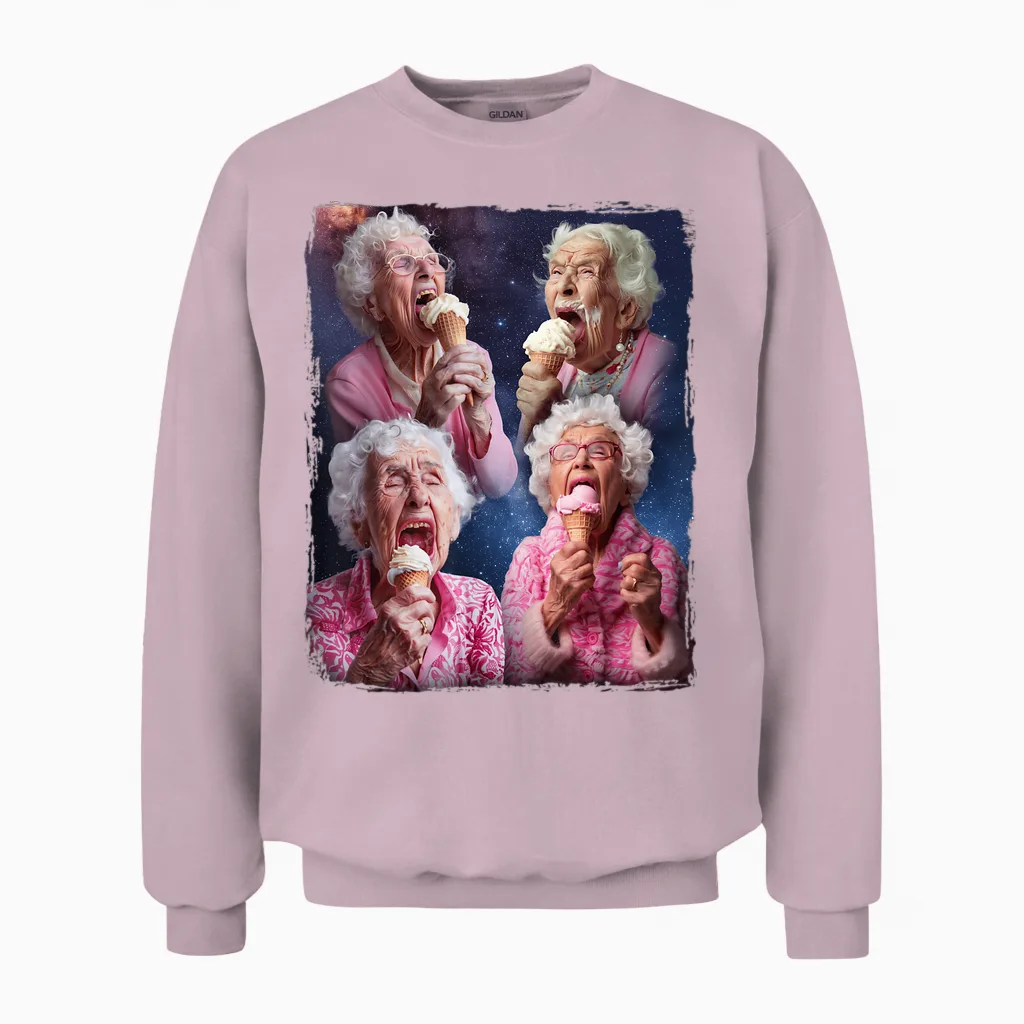 Embarrassing Old Ladies Meme Grandma Grandmother Grandma Licking Ice Cream Unisex Sweatshirt in Light Pink