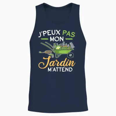 J'peux Pas Mon Jardin M'attend M'attend Gardening Fun Unisex Tank Top - Navy