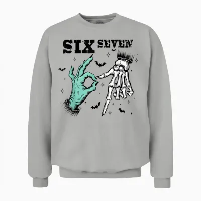 Funny 67 Meme Spooky Skeleton Six Seven Gen Alpha Slang Unisex Sweatshirt - Ash