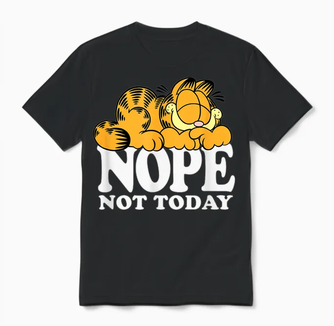 Garfield Nope Not Today Lazy Cat Bold Logo T-Shirt - Unisex-Adults, Unisex-Kids - Black - Short Sleeve - T-Shirt - Novelty T-Shirts Unisex T-Shirt in Black