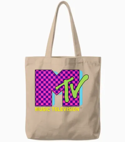 Mtv Music Television Retro 80's Neon Pink Checkerboard Logo Tote Bags - Natural