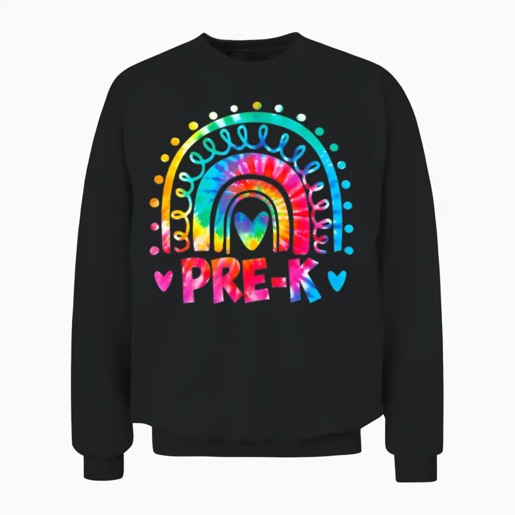 Tie Dye Prek Teacher Rainbow Preschool Back To Unisex Sweatshirt in Black