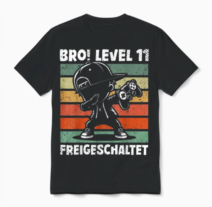 Bro! Level 11 Unlocked 11th Birthday Video Gamer Boy Unisex T-Shirt in Black