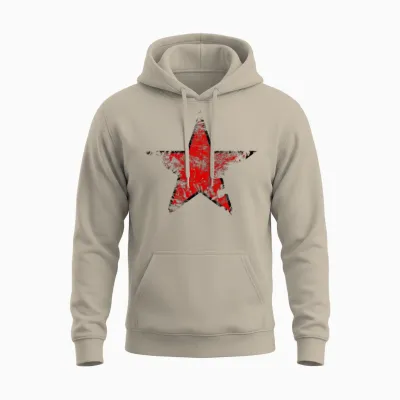 Vintage Looking Red Star Unisex Hoodie - Sand