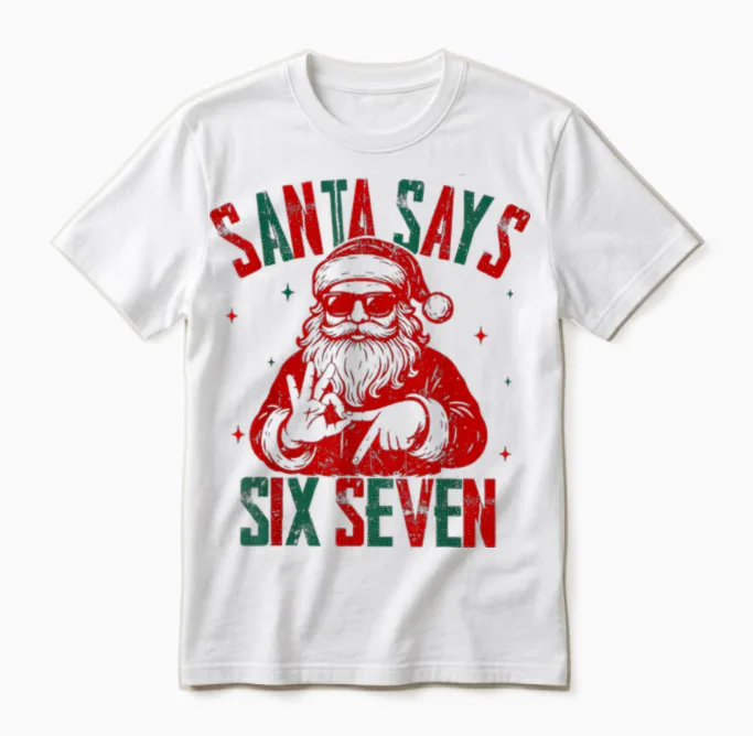 Santa Says Six Seven Viral Funny Santa Saying 6 7 Unisex T-Shirt in White