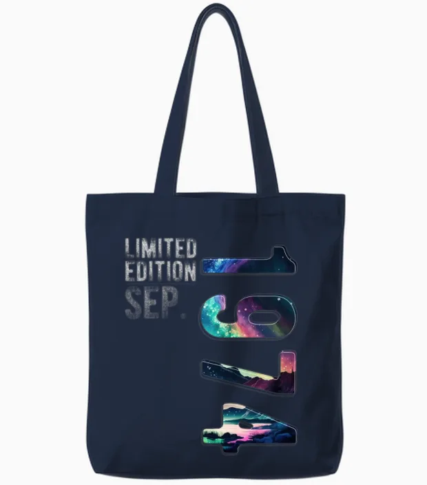 Vintage 1974 September Birthday Polar Lights Tote Bags in Navy