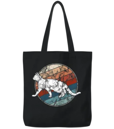 Cat in Retro Style Tote Bags - Black
