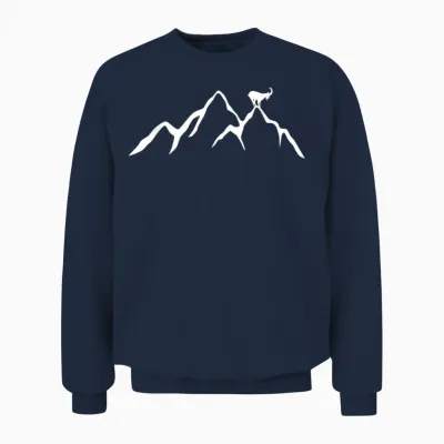 Wander T-Shirt Berg Mit Steinbock Für Berg Wandern Und Natur Unisex Sweatshirt - Navy