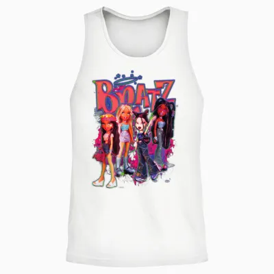 Bratz Girls on Neon Pink Fire T-Shirt, Black, S Unisex Tank Top - White