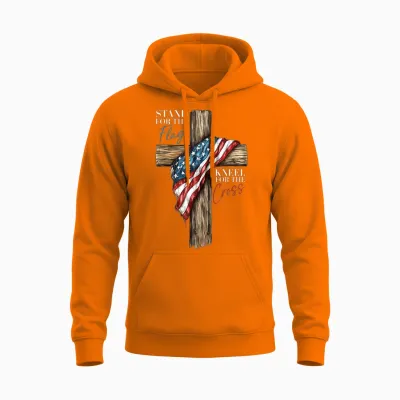 Stand for the Flag Kneel for the Cross Patriotic Faith Unisex Hoodie - Safety Orange