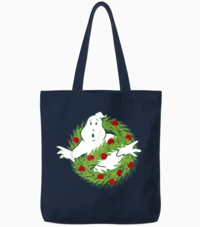 Ghostbusters Classic Logo Christmas Wreath Graphic Tote Bags - Navy