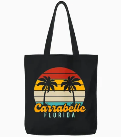Carrabelle Florida Retro Sunset Tote Bags - Black