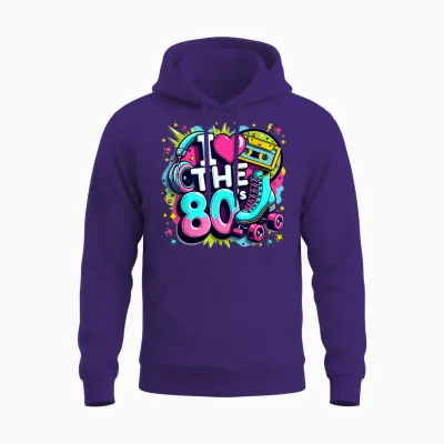 I Love the 80s Shirt Women Girls Vintage 80s Party Outfits T-Shirt, White, S Unisex Hoodie - Purple